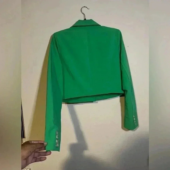 AQUA Women’s Cropped Linen Blend Blazer Flap  Pockets Button Front - NWT - Picture 9 of 10